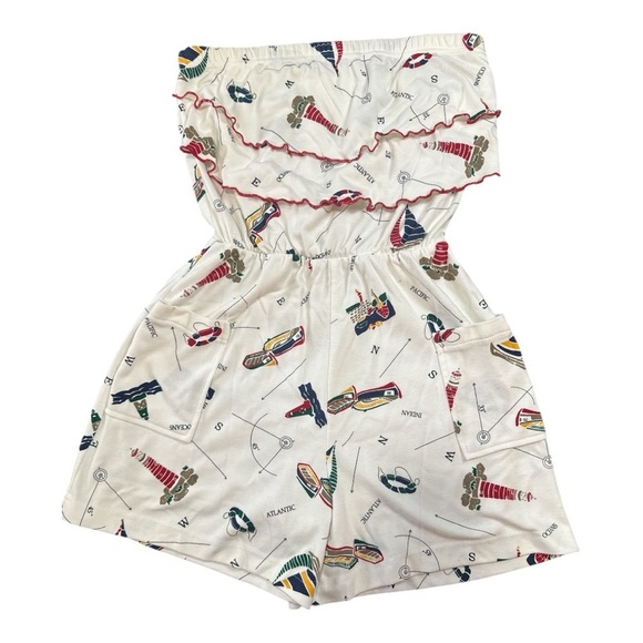 Gloria’s Fashions Pants - 80’s White Nautical Print Jumpsuit